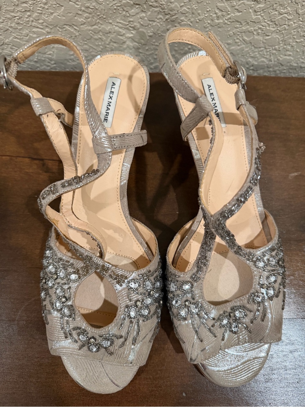 Alex Marie Metallic Silver Beaded Strappy Heels